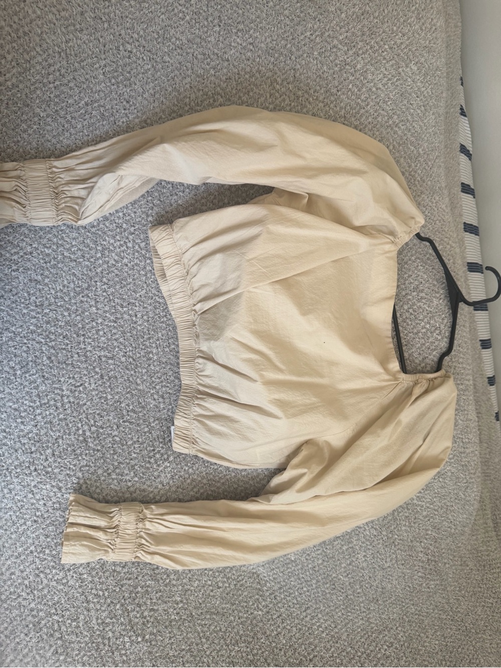 Macy's Cream Long Sleeve Smocked Waist Top